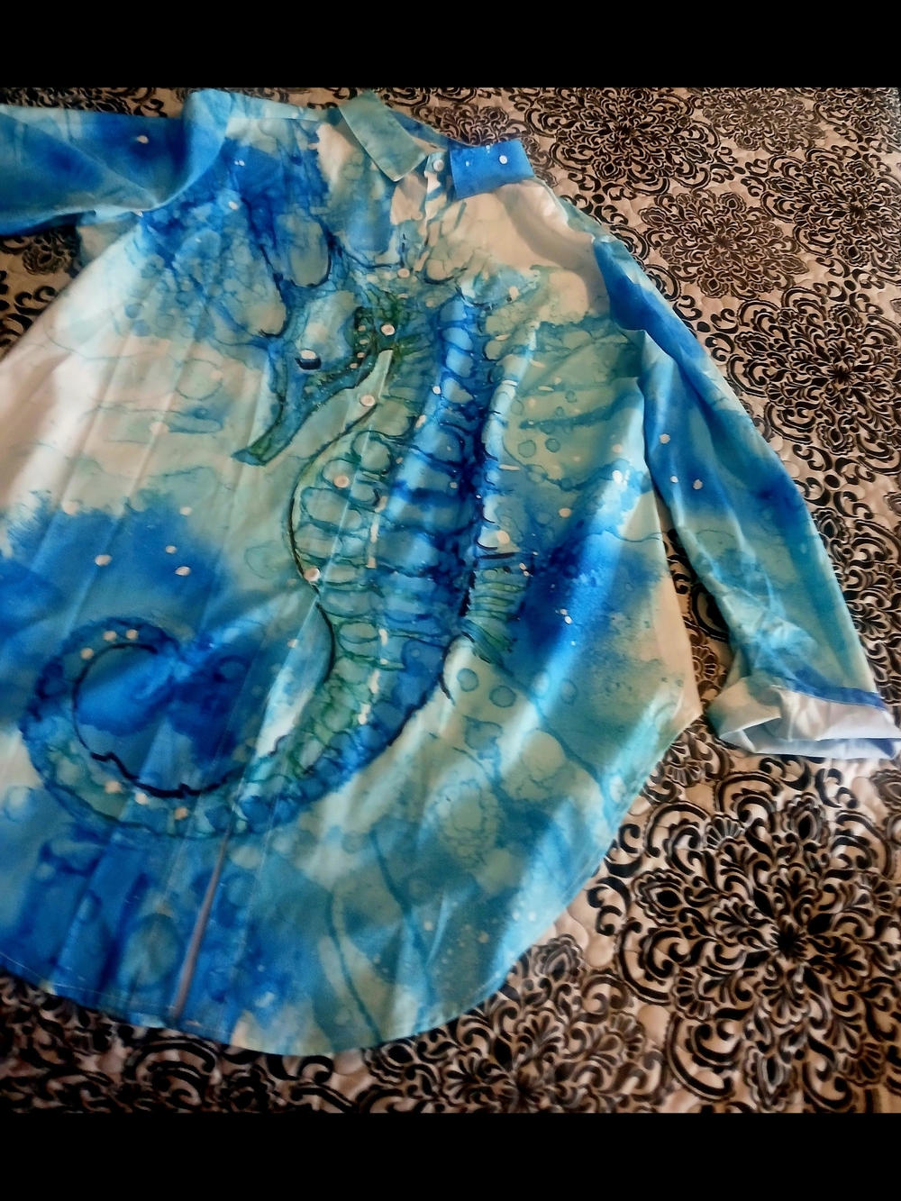 Blue Seahorse Button-Up Shirt